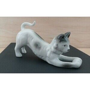 Ceramic Cat Figurine Playing with a Ball of String Funny Cat Figurine Gift Idea